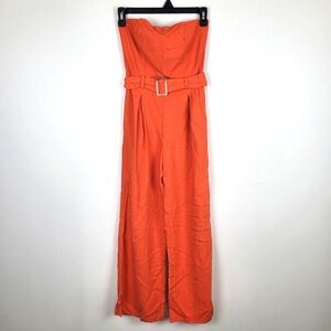 Strapless Wide-Leg Jumpsuit with Belt - Orange